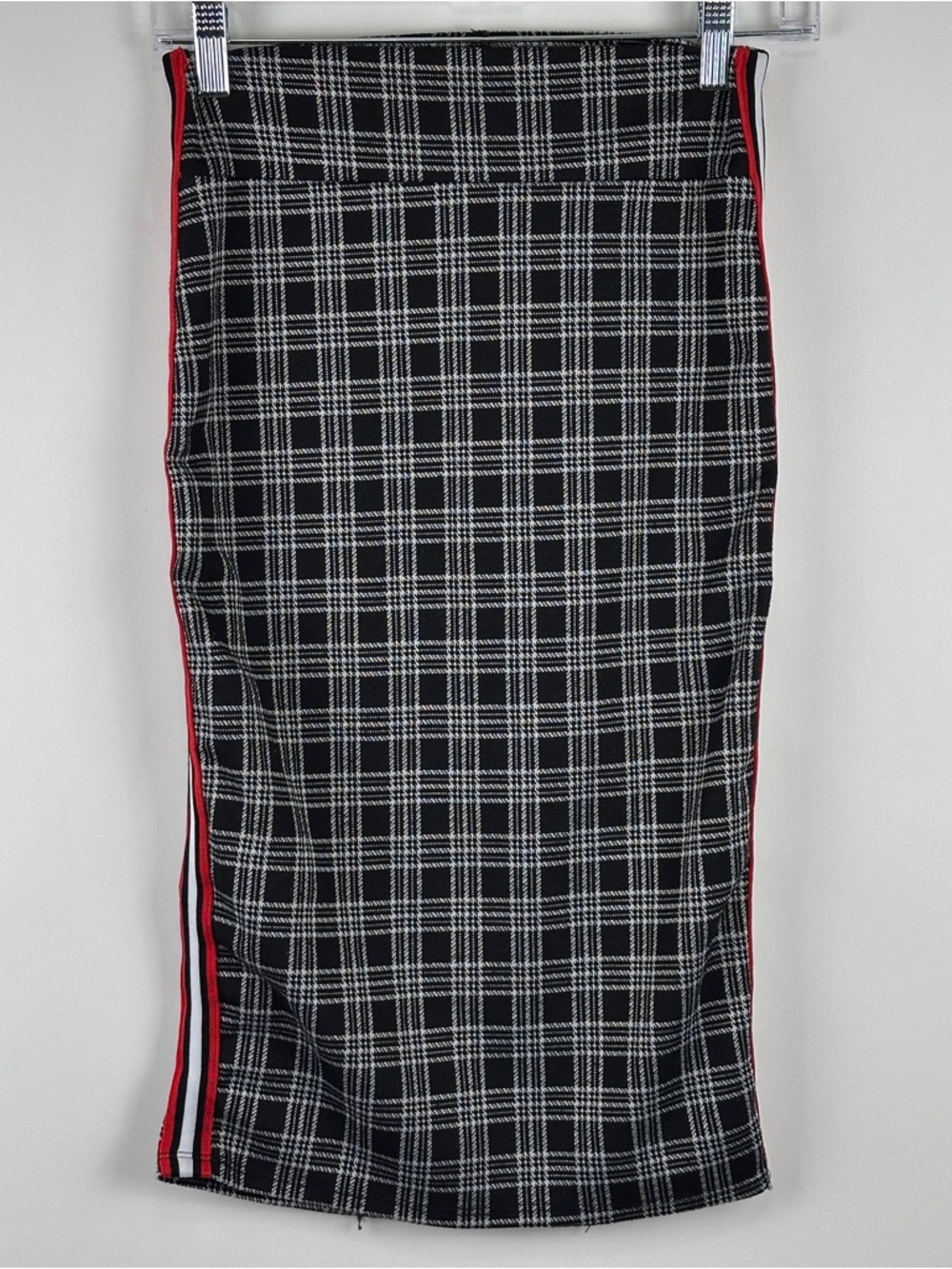 See You Monday Junior Ladies Plaid Pencil Skirt w/ Side Racing Stripes